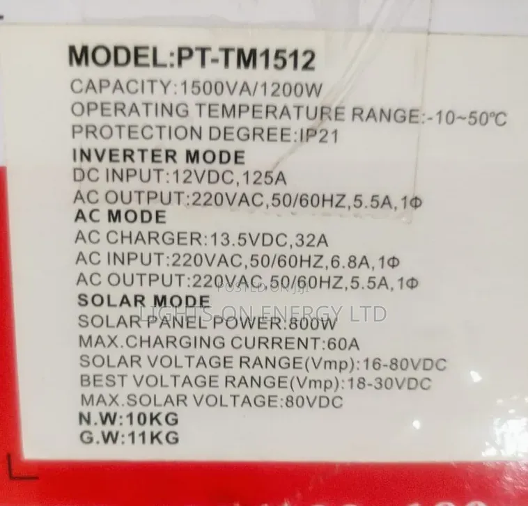 Sunfit 1.5kva 12v Hybrid Inverter