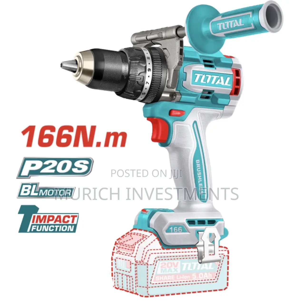 Total 20v 166nm Brushless Heavy-Duty Impact Drill – Tidli201668