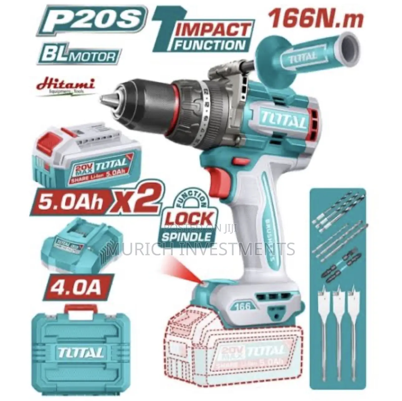 Total 20v 166nm Brushless Heavy-Duty Impact Drill – Tidli201668