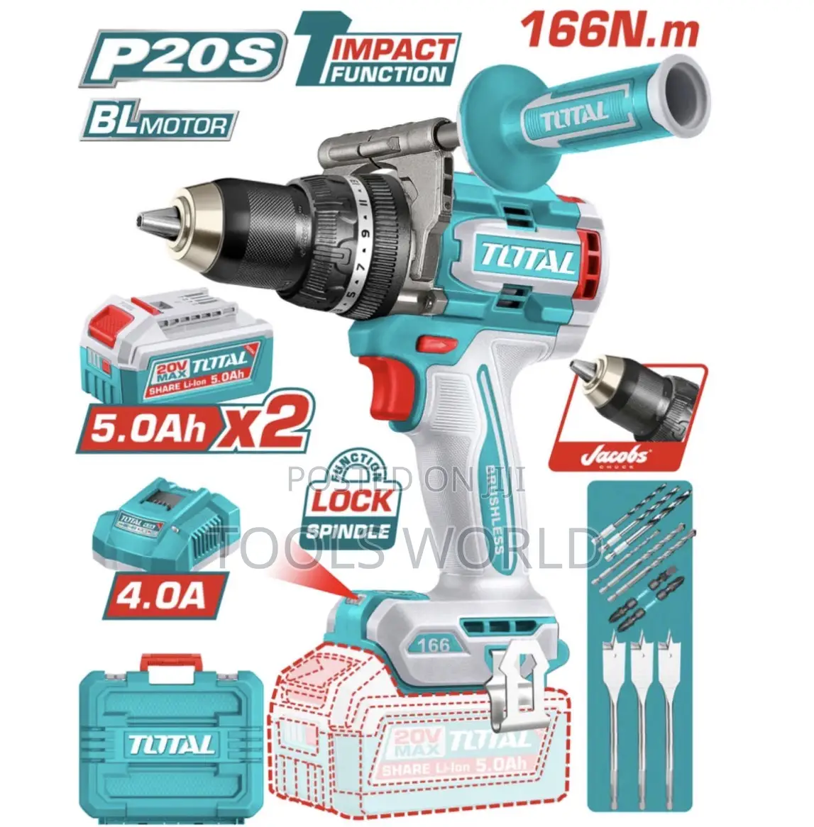 Total 20v Brushless Impact Drill (Tidli201668 – 166nm Heavy-Duty Power