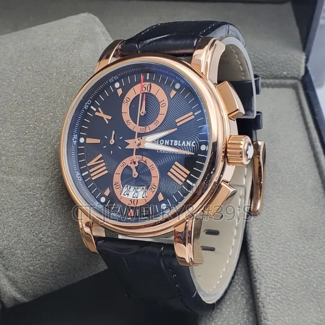 Luxury Montblanc Chronograph Watch Rose Gold Case,Brown Leather Strap