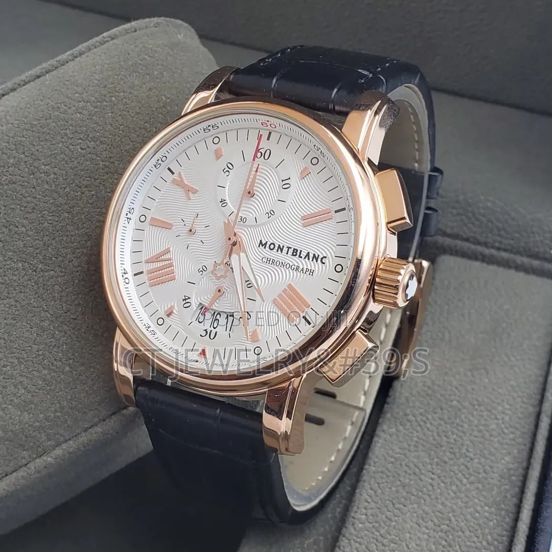 Luxury Montblanc Chronograph Watch Rose Gold Case,Brown Leather Strap