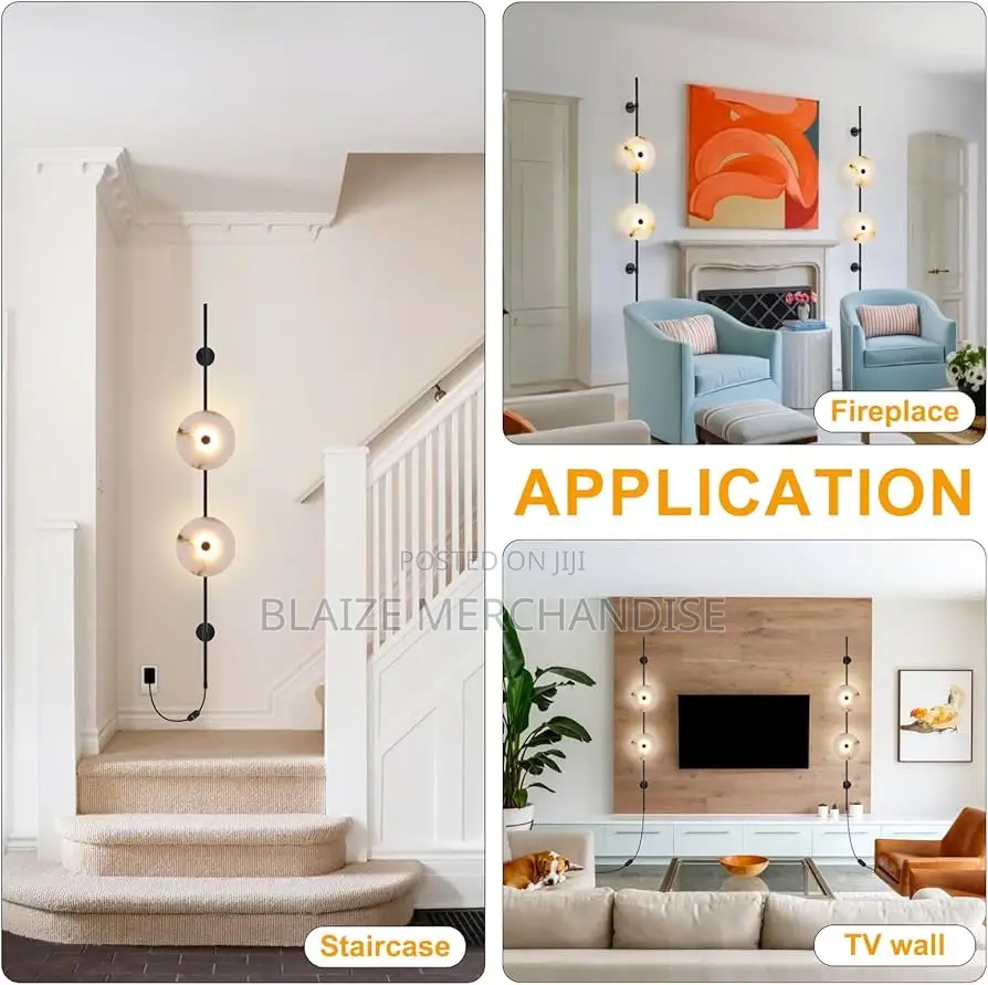 Round Natural Marble Plug in Wall Cord Sconce Lamp With Dimmer Button