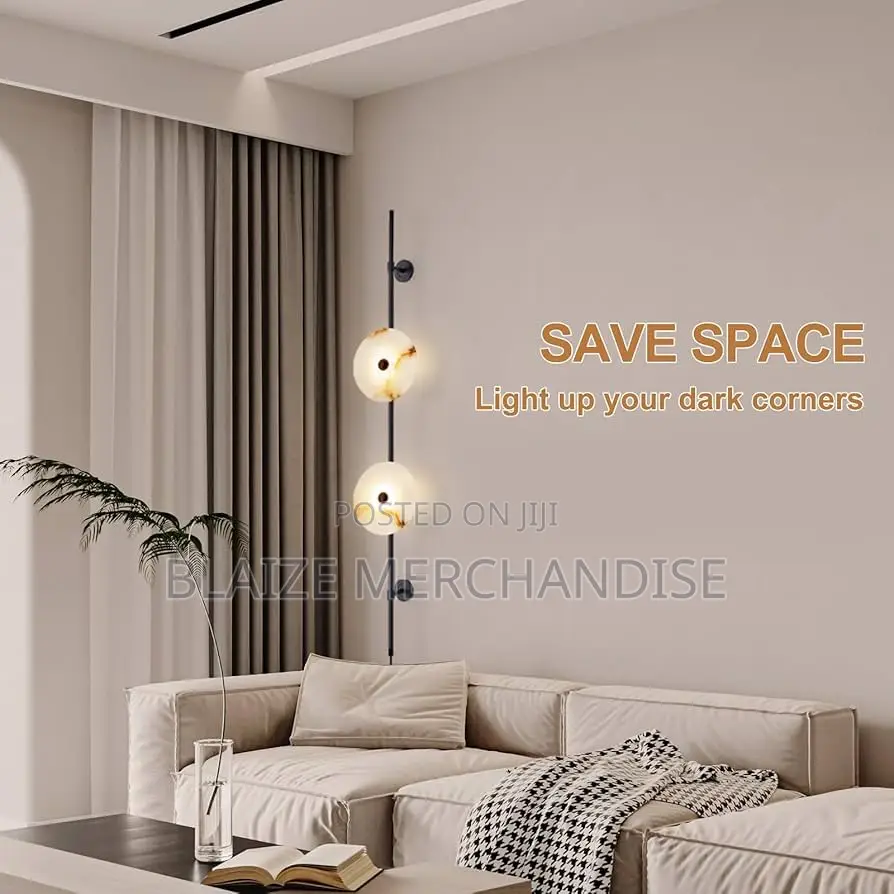 Round Natural Marble Plug in Wall Cord Sconce Lamp With Dimmer Button