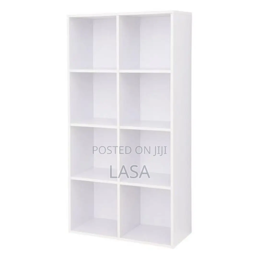 8-Shelf Wooden Bookcase - White