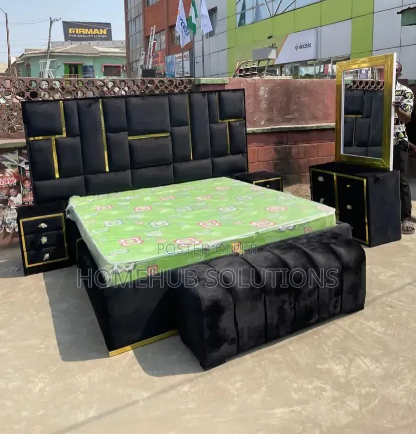 6by6 Bedframe With Mattress, Dresser, Ottoman and Two Side Drawers