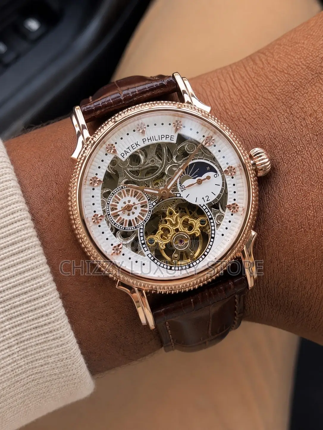 Patek Philippe Quality Luxury Men Genuine Leather Wristwatch