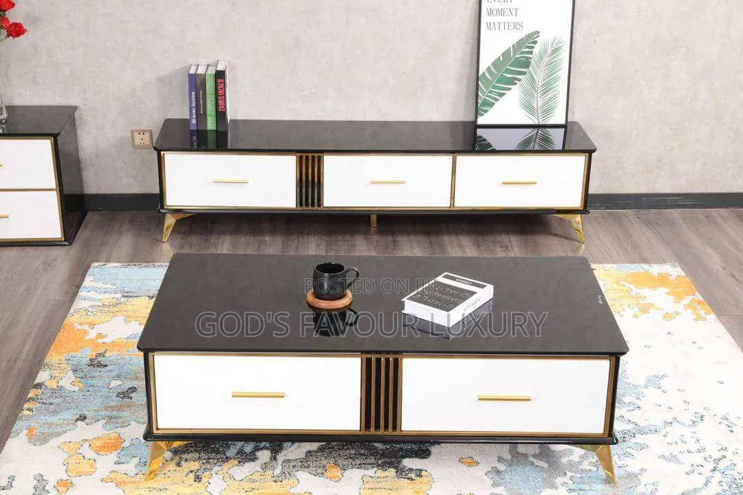 Set of Centre Table and 2mtr Long Tv Stand - Tempered Glass Top