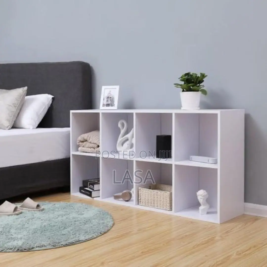 8-Shelf Wooden Bookcase - White