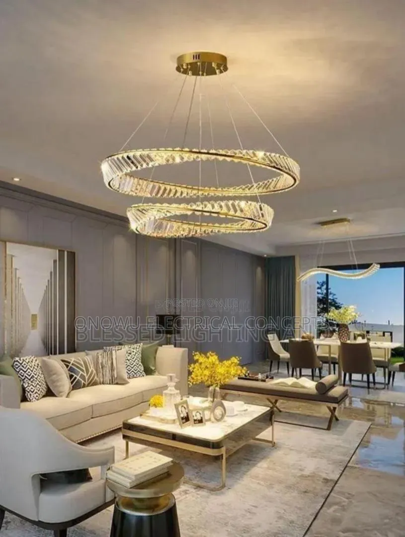 Modern Crystal Lustre Ceiling Chandelier Gold Irregular Ring Pendant