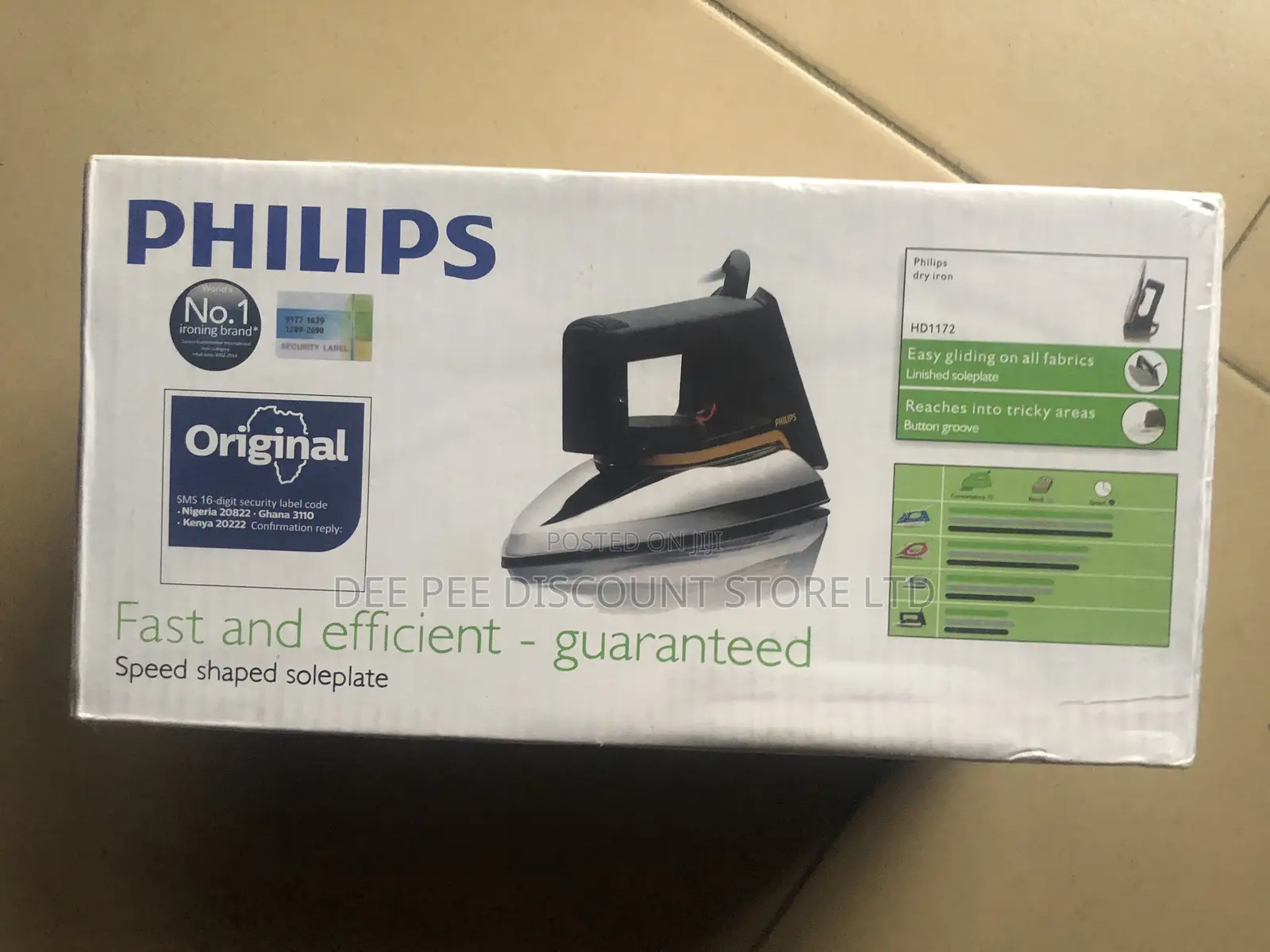 Original Phillips Classic Dry Iron Linished Nonstick Soleplate 1200w