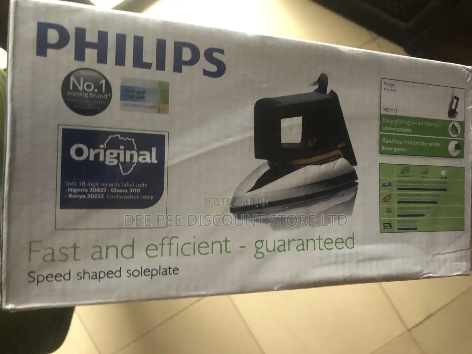 Original Phillips Classic Dry Iron Linished Nonstick Soleplate 1200w