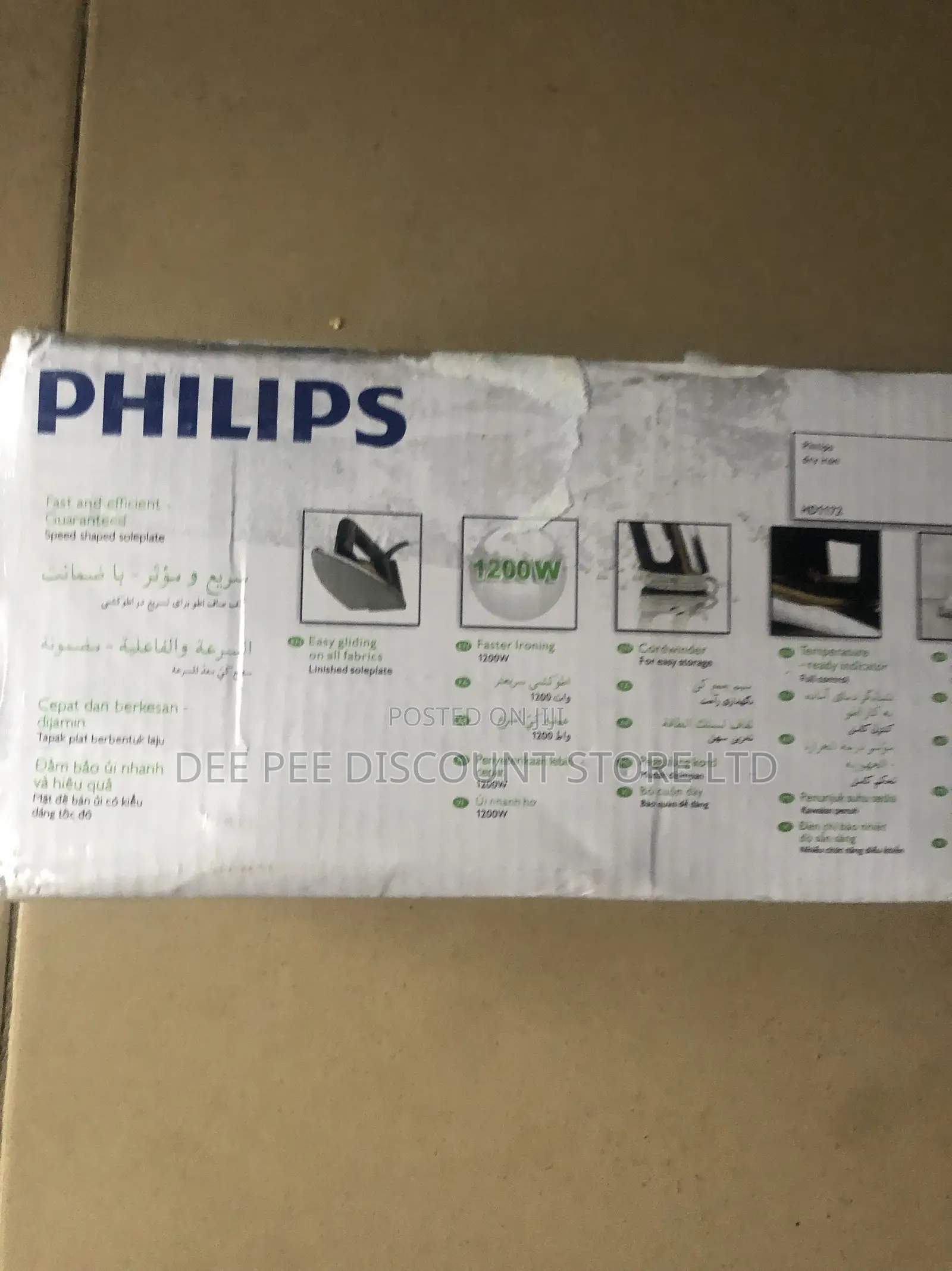 Original Phillips Classic Dry Iron Linished Nonstick Soleplate 1200w