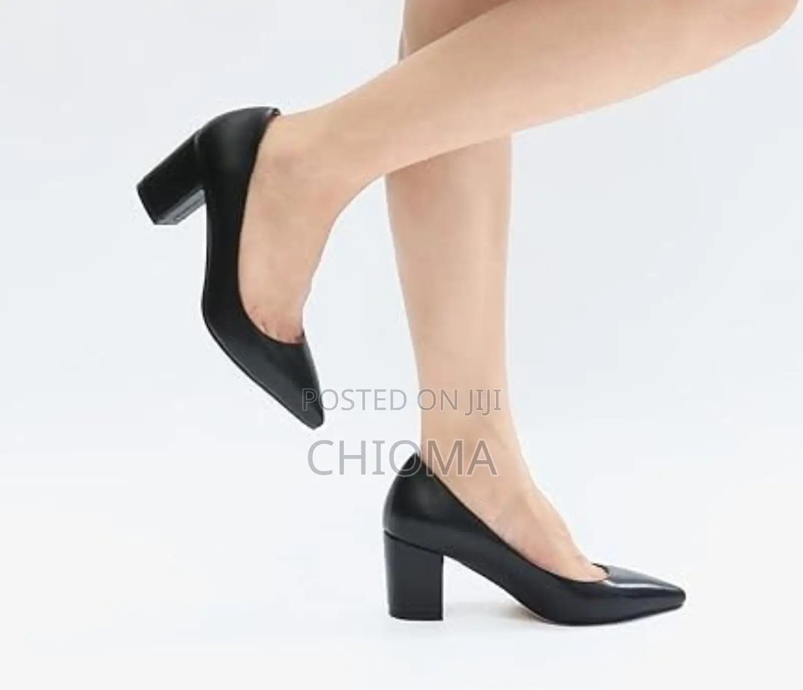 Ladies Korean Style Mid Heel Shoes Black Pointed Toe(Leather)