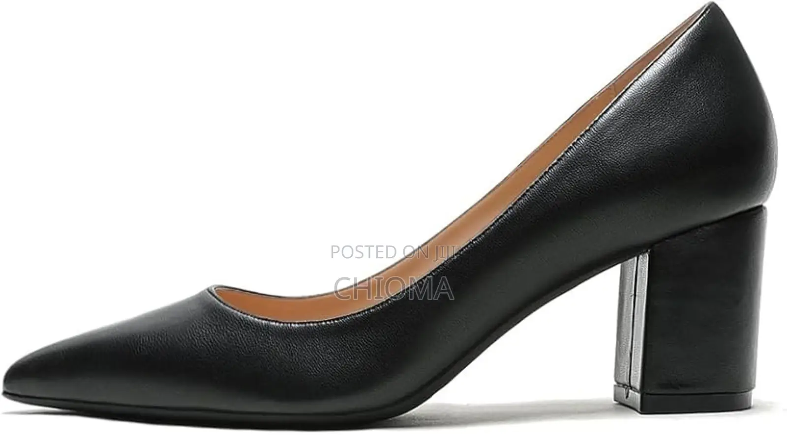 Ladies Korean Style Mid Heel Shoes Black Pointed Toe(Leather)