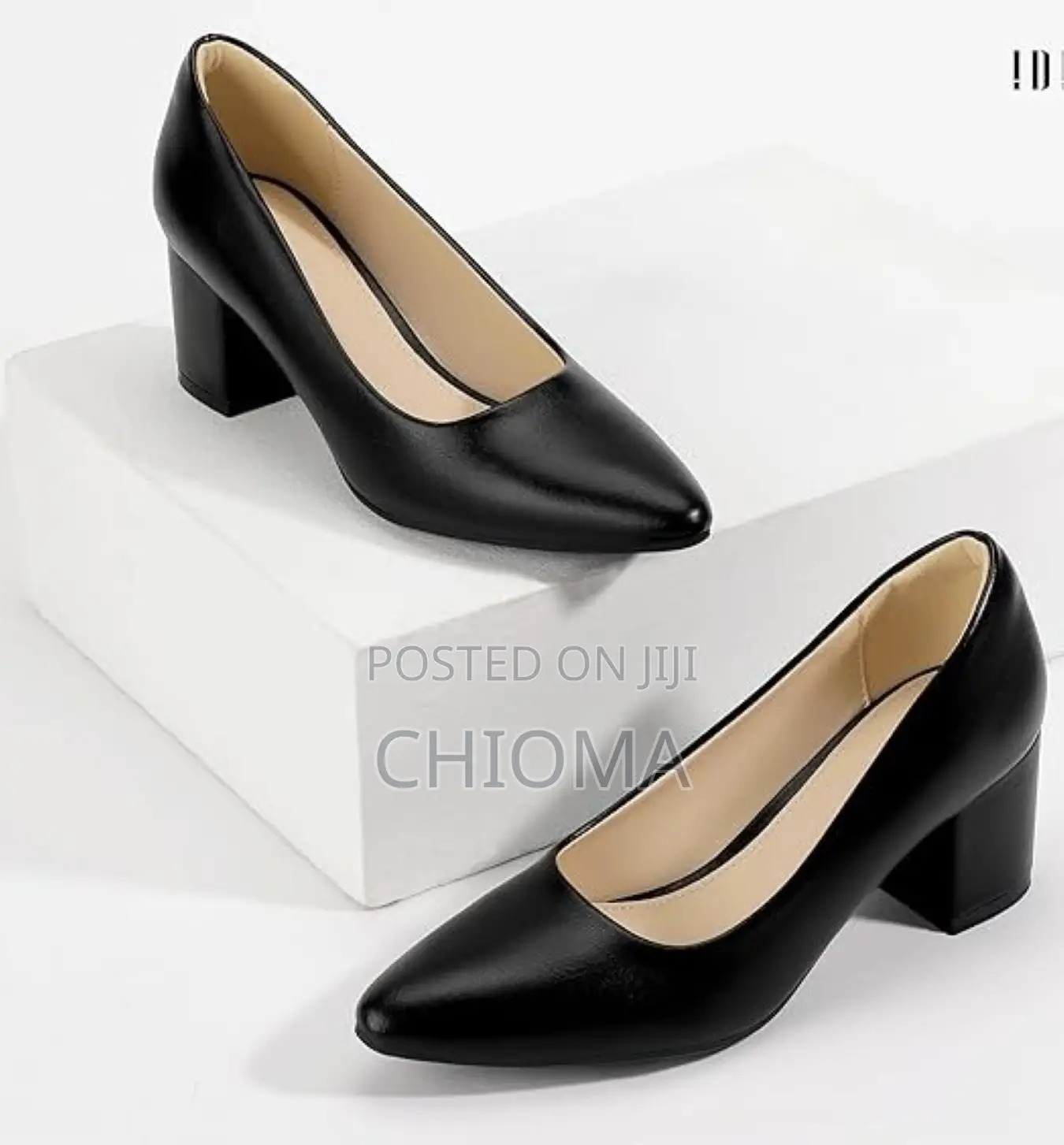 Ladies Korean Style Mid Heel Shoes Black Pointed Toe(Leather)