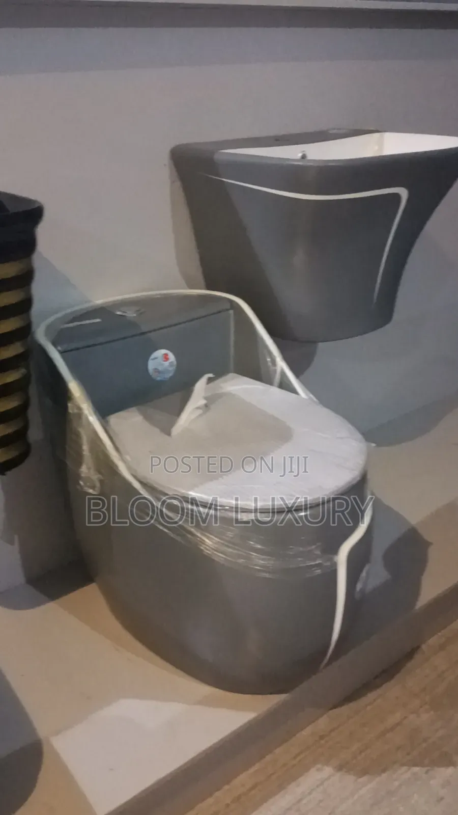 Grey+White Line Water Closet With Wall Hung Basin