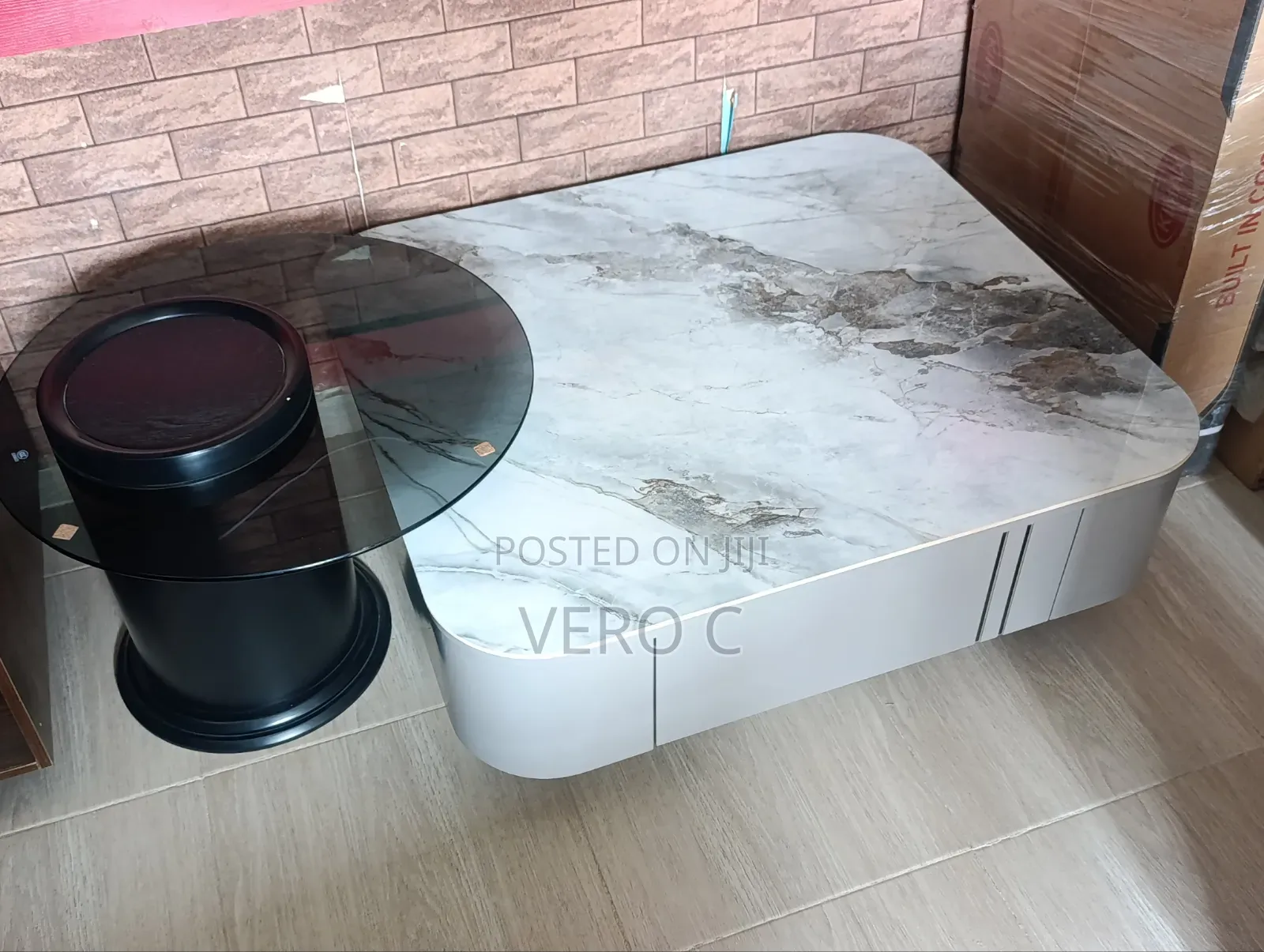 New Turkish Marble Top Centre Table Set With 2 Side Drawers.