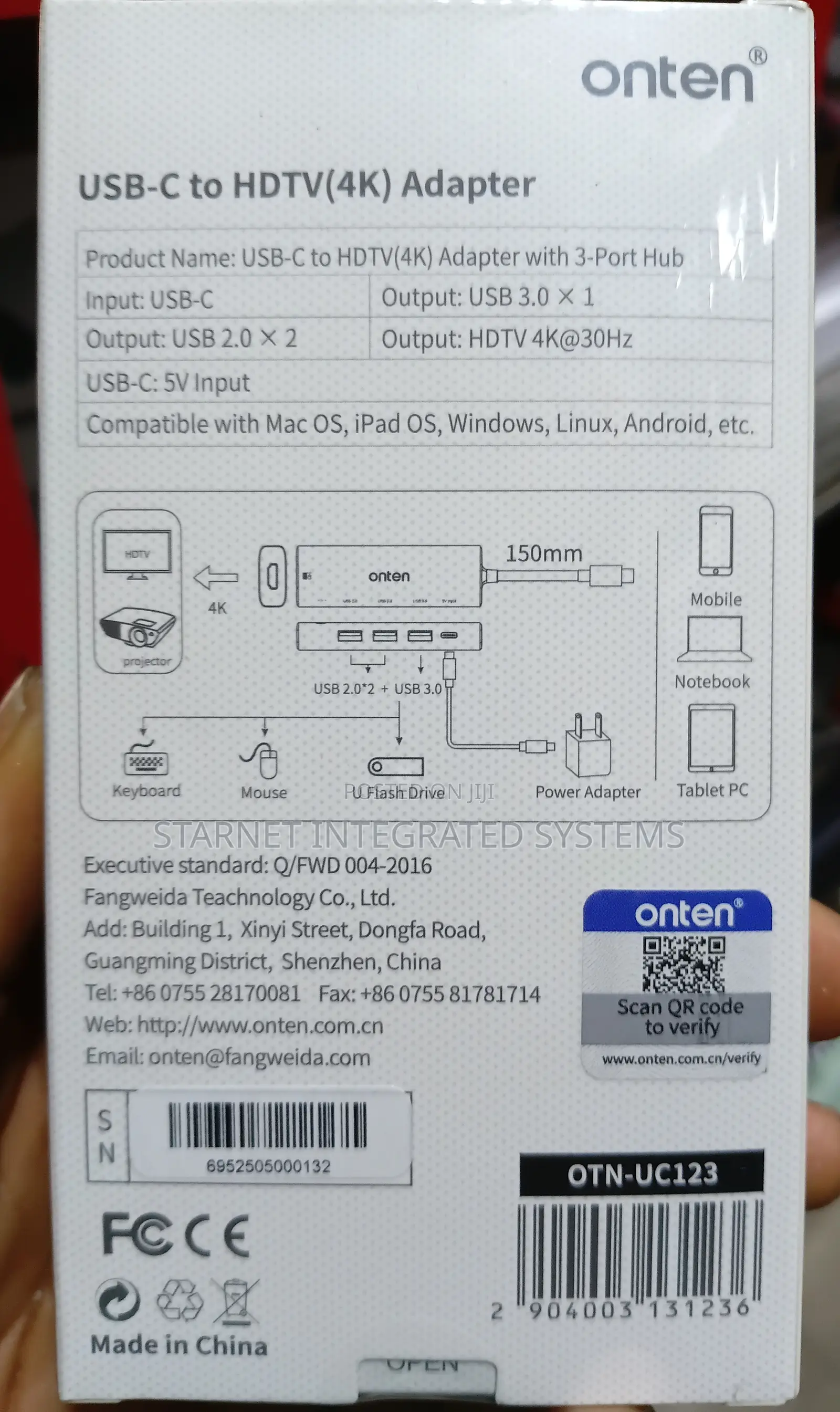 Onten Usb Type C to HDTV (Hdmi) With 3 Port Usb Hub