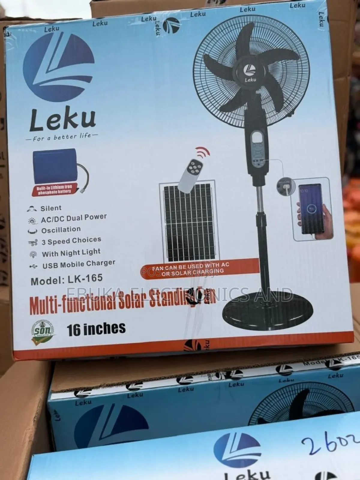 Leku 16inches Fan With Solar Panel Ac/Dc Dual Power