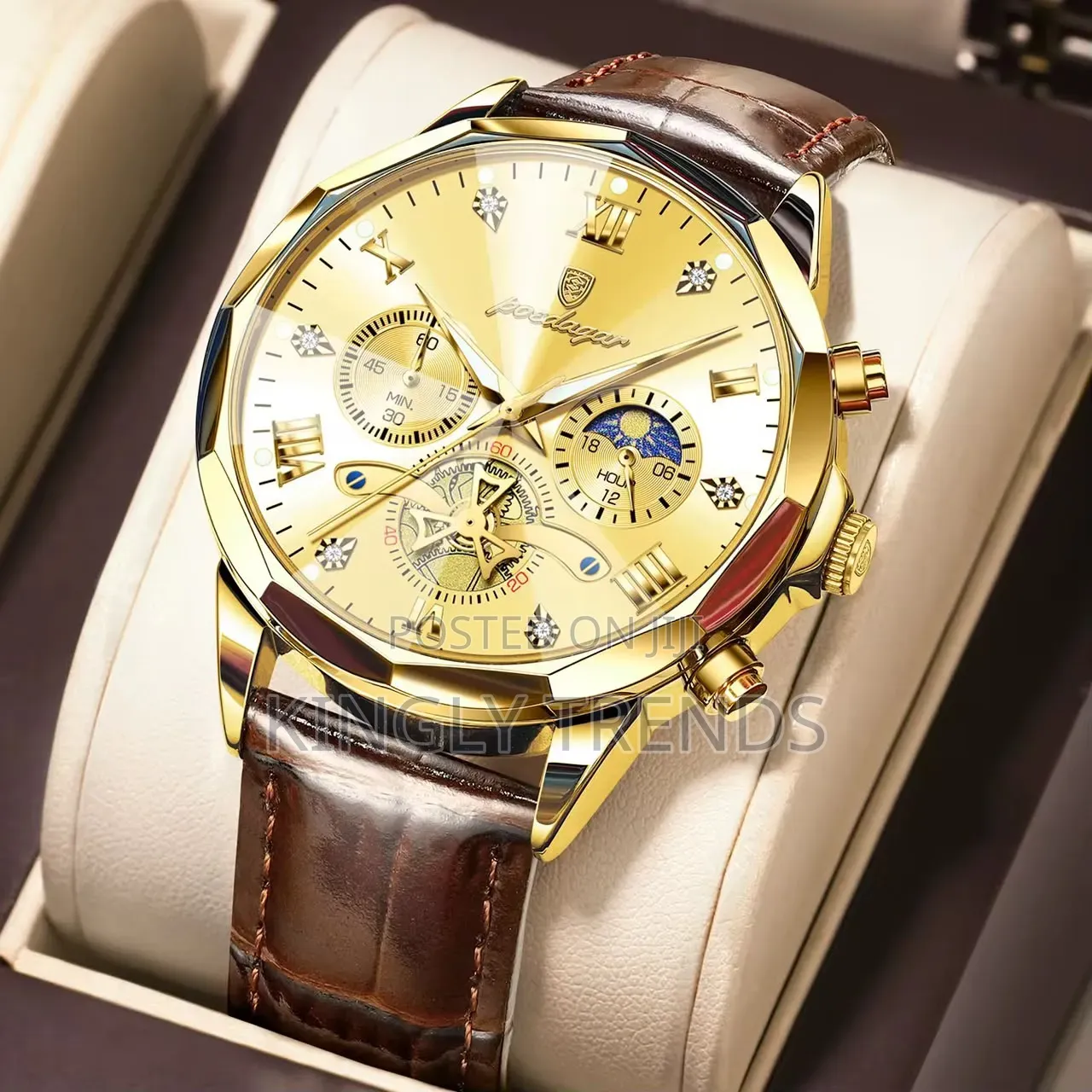 Poedagar Leather Chronograph Wristwatch