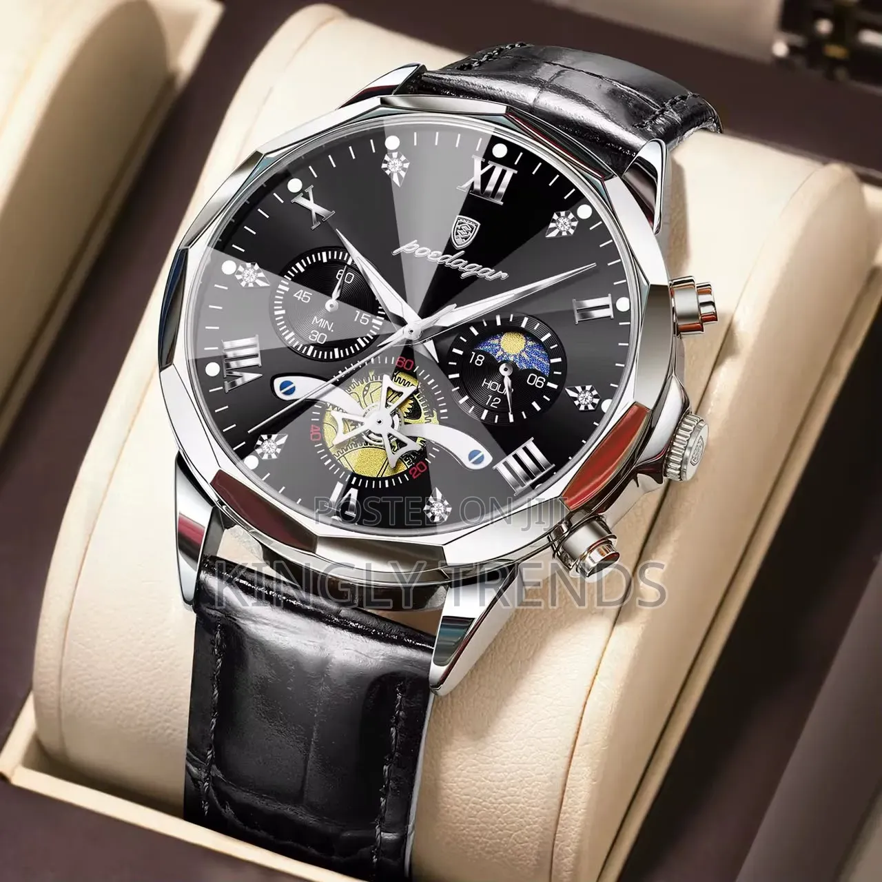 Poedagar Leather Chronograph Wristwatch