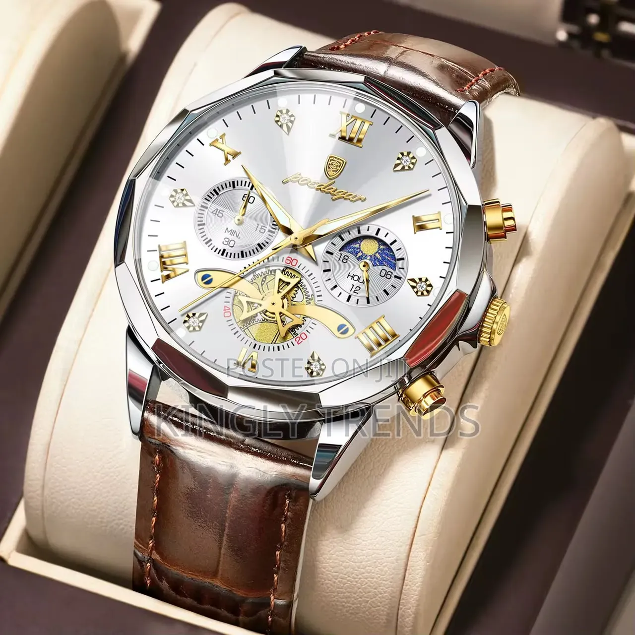 Poedagar Leather Chronograph Wristwatch