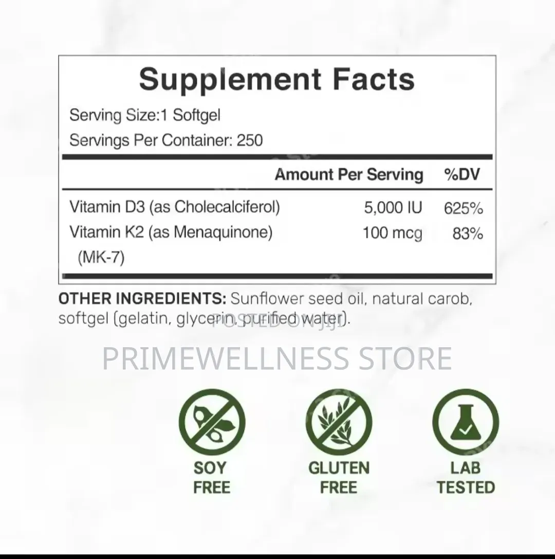Vitamin D3 +, 2 in 1 Support 250 Soft Gel 6months Serving
