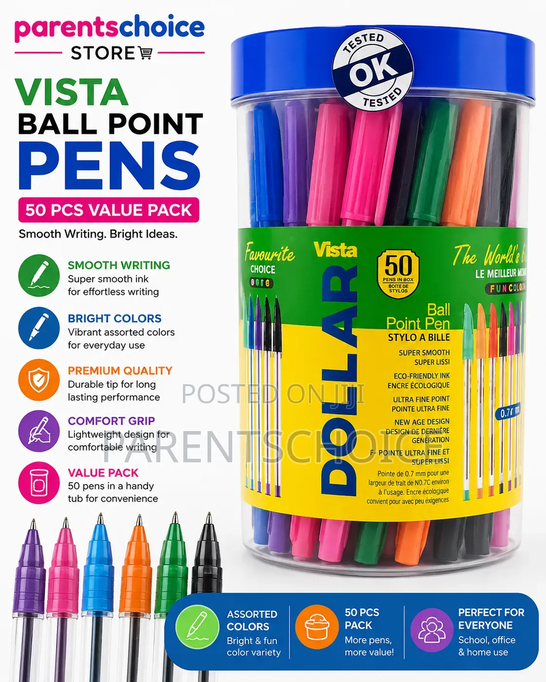 Vista Ball Point Pens – 50pcs Value Pack