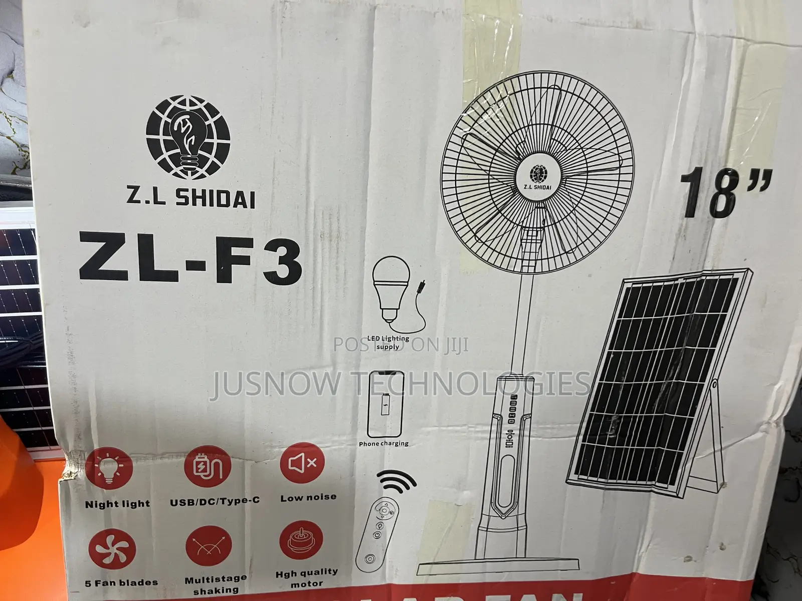 18” Solar Rechargeable Fan With 20w Solar Panel Led Bulbs