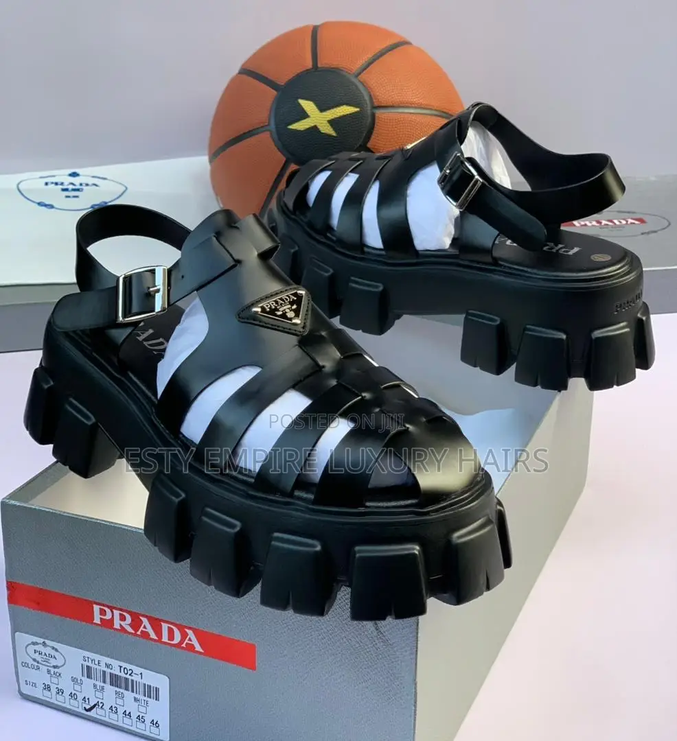 Prada Quality Luxury Men Genuine Leather Sandal