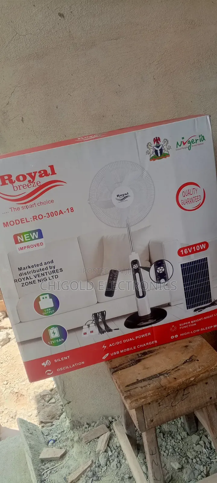 Original Royal Rechargeable Fan 18 Inches With Panel