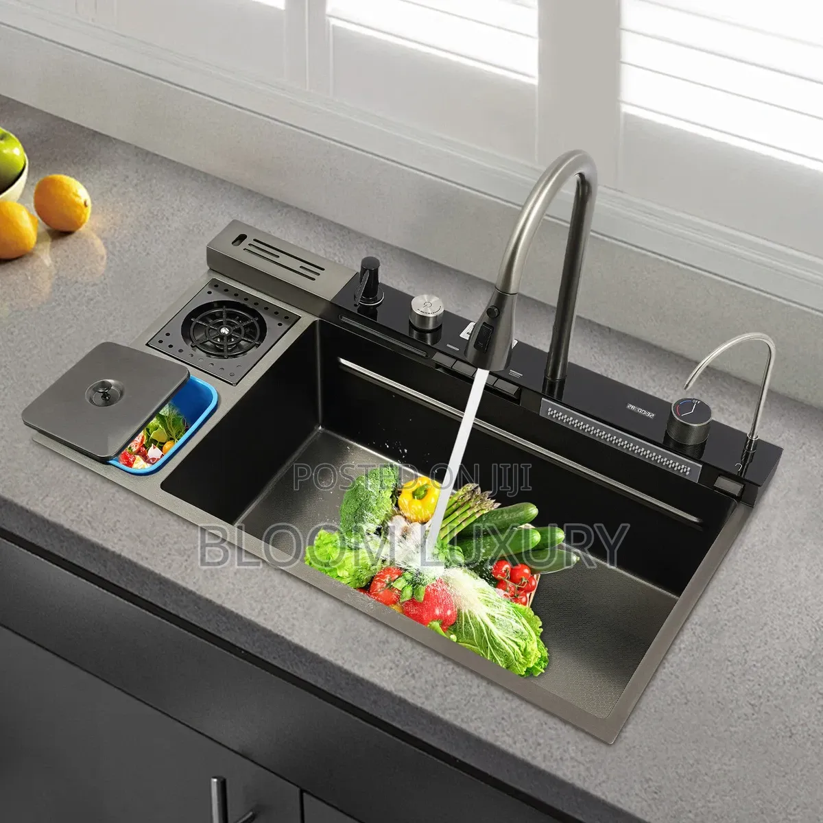 Multifunctional Kitchen Sink With Waste Bin Bucket and Cupwasher