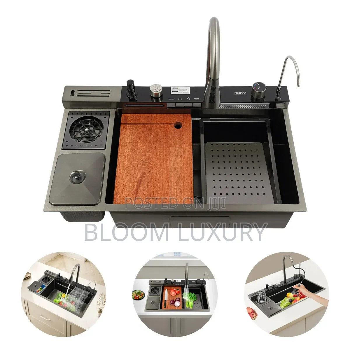 Multifunctional Kitchen Sink With Waste Bin Bucket and Cupwasher