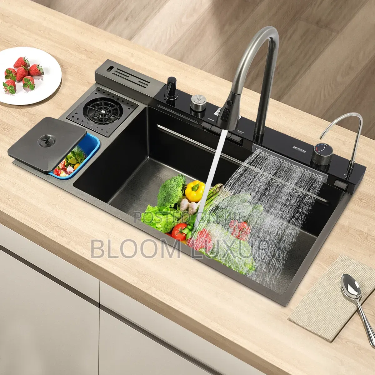 Multifunctional Kitchen Sink With Waste Bin Bucket and Cupwasher