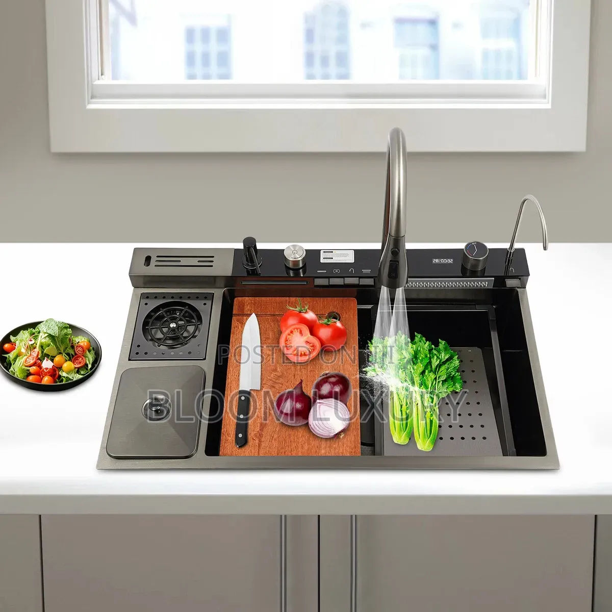 Multifunctional Kitchen Sink With Waste Bin Bucket and Cupwasher