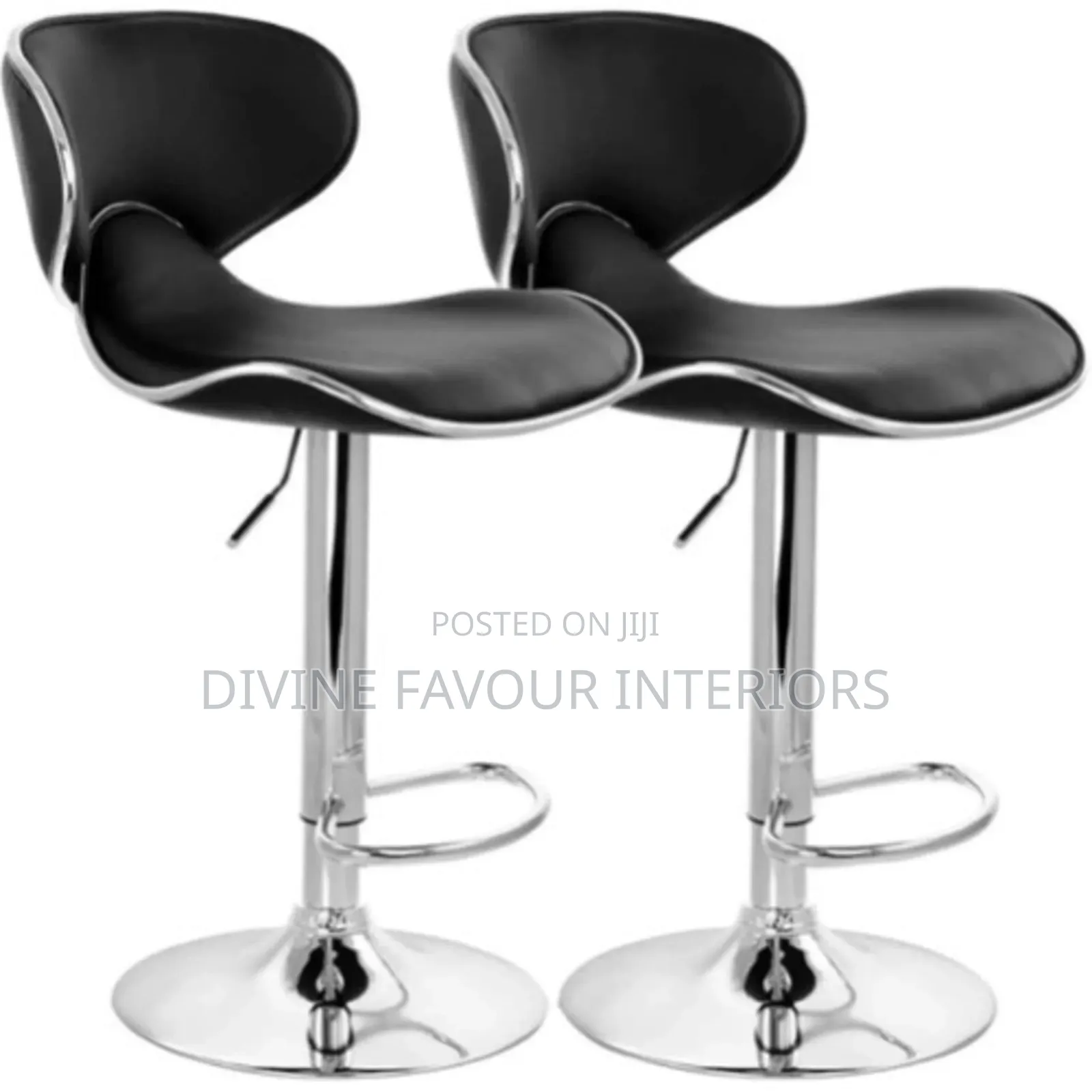 2 Sets of Swivel Chrome Bar Stools - Black