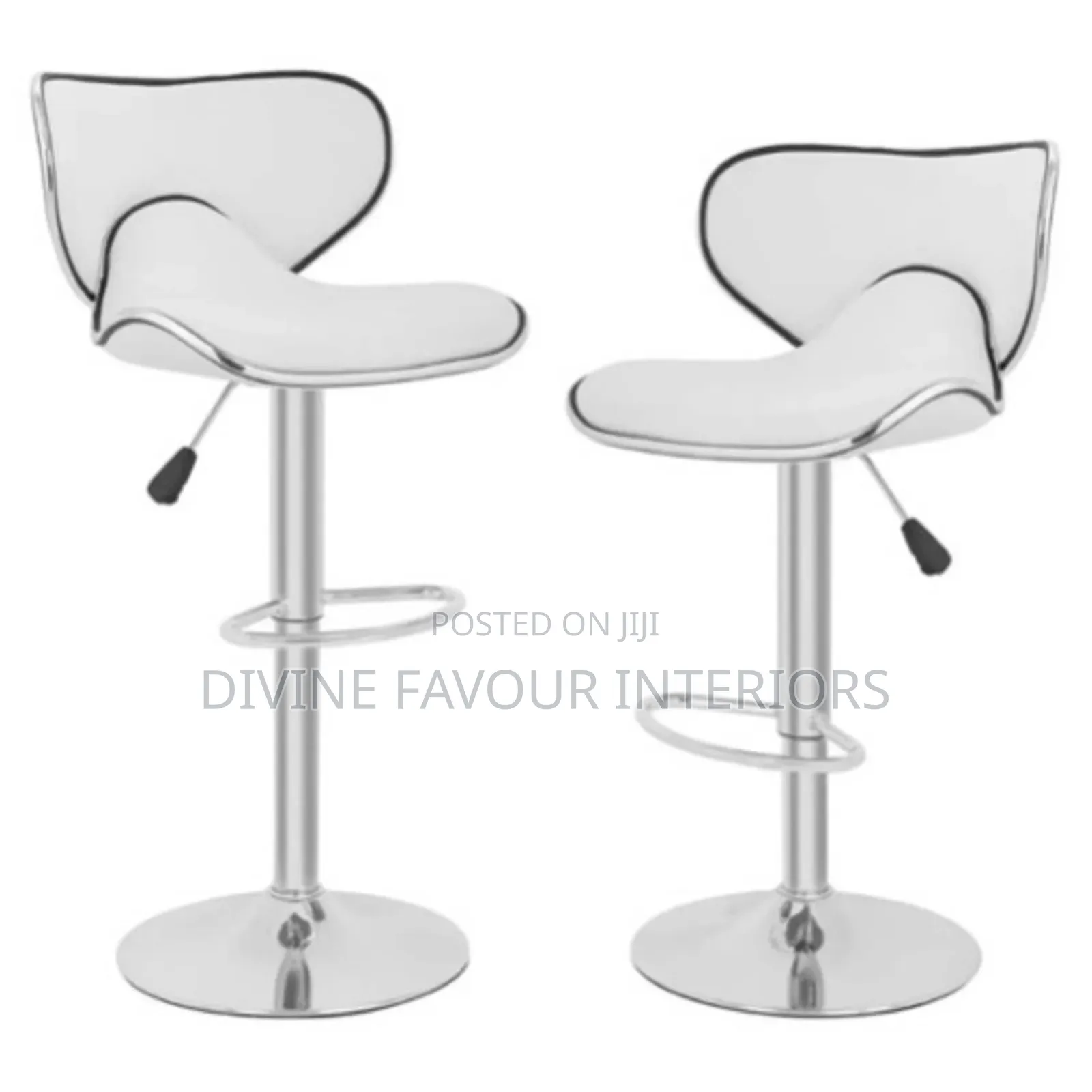 2 Sets of Swivel Chrome Bar Stools - White