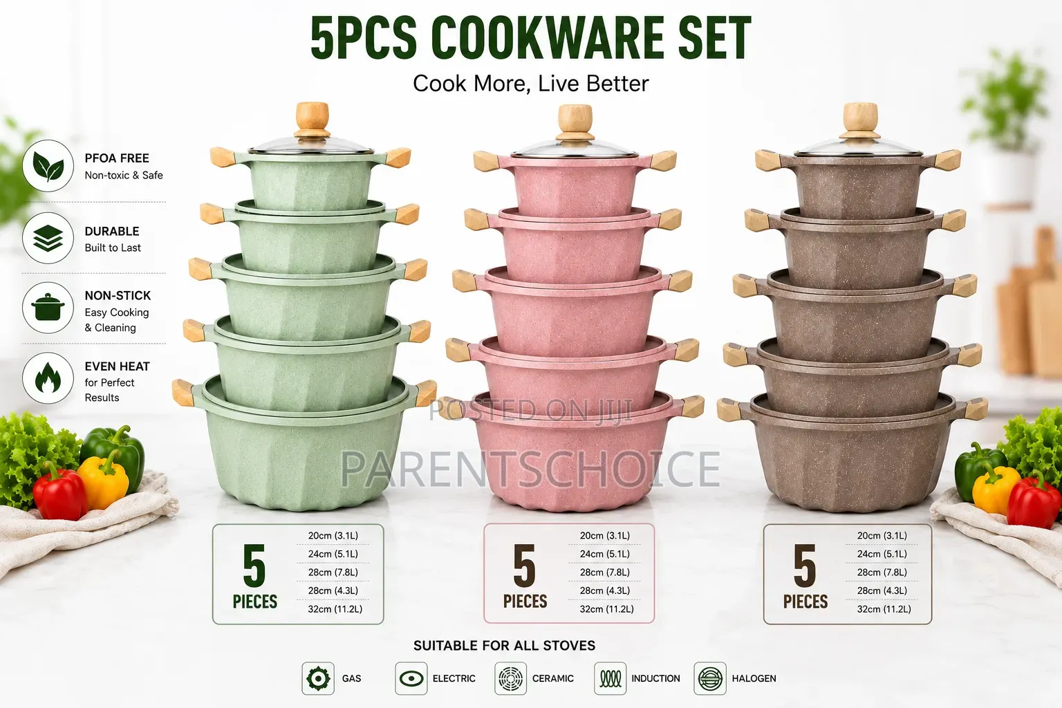 Mgg 12pcs Die-cast Aluminum Cookware Set-5pcs Pot + Lids + 2pcs Spoon