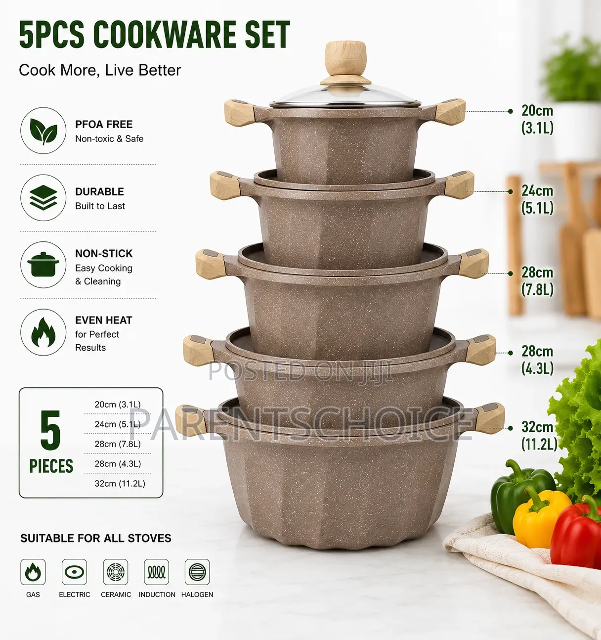 Mgg 12pcs Die-cast Aluminum Cookware Set-5pcs Pot + Lids + 2pcs Spoon