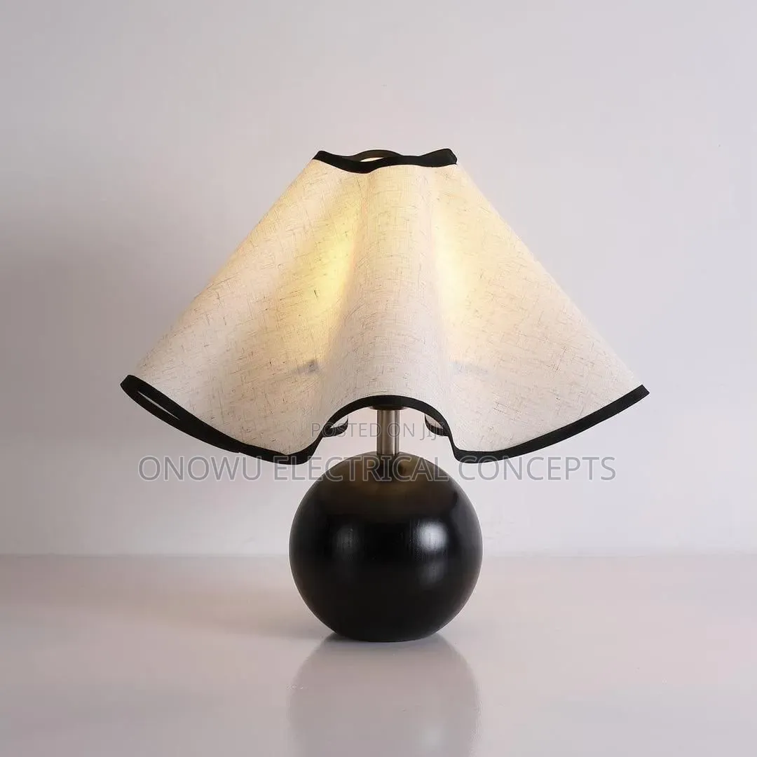 Japanese Retro Wooden Sphere Base Led Table Lamps White Petal Fabric