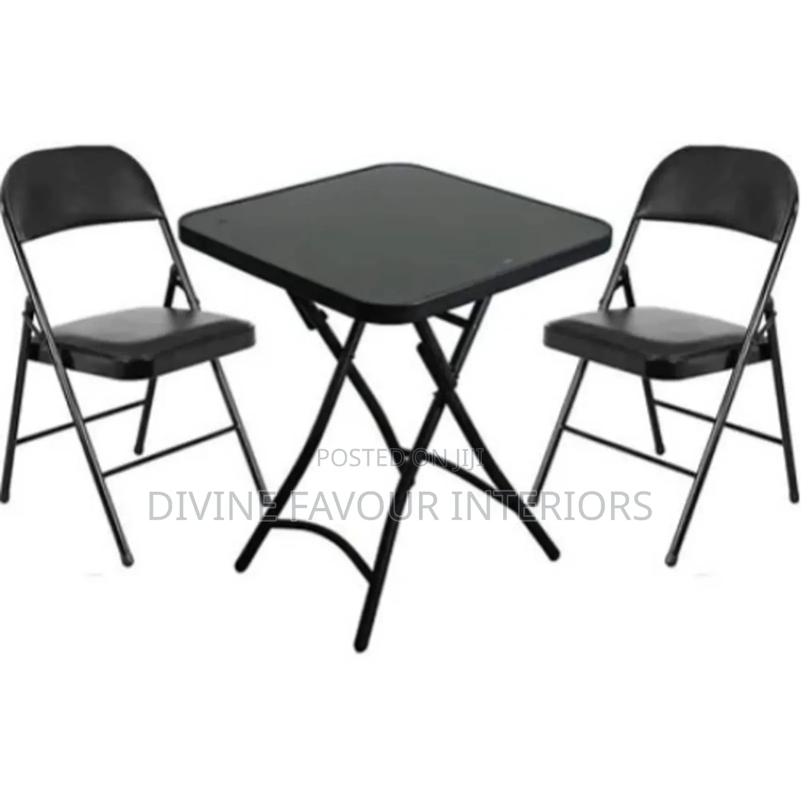 Outdoor/ Indoor Foldable Glass Top Table 2 Leather Chairs