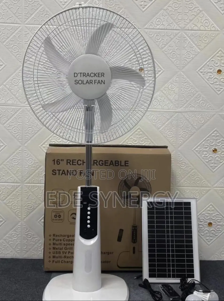 Solar Rechargeable Standing Fan With Panel