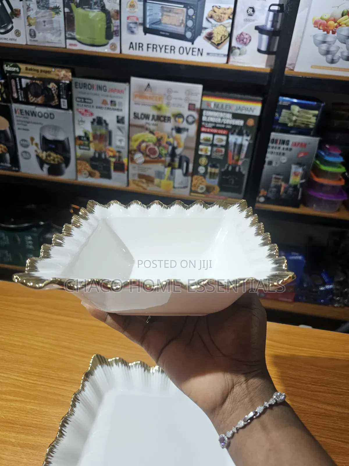 Ceramic Flat and Bowl Plates With Gold Trim