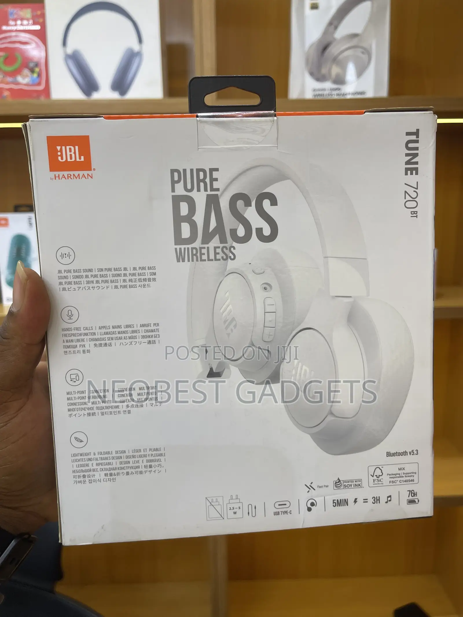 White JBL Tune 720 Bluetooth Headphones