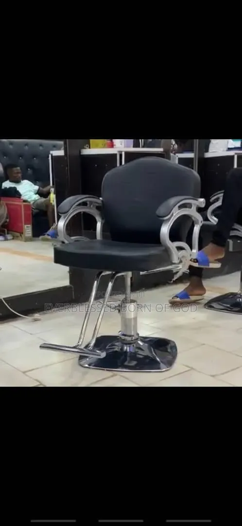 Standard Black Salon Barber Chair Silver Metallic Armrests