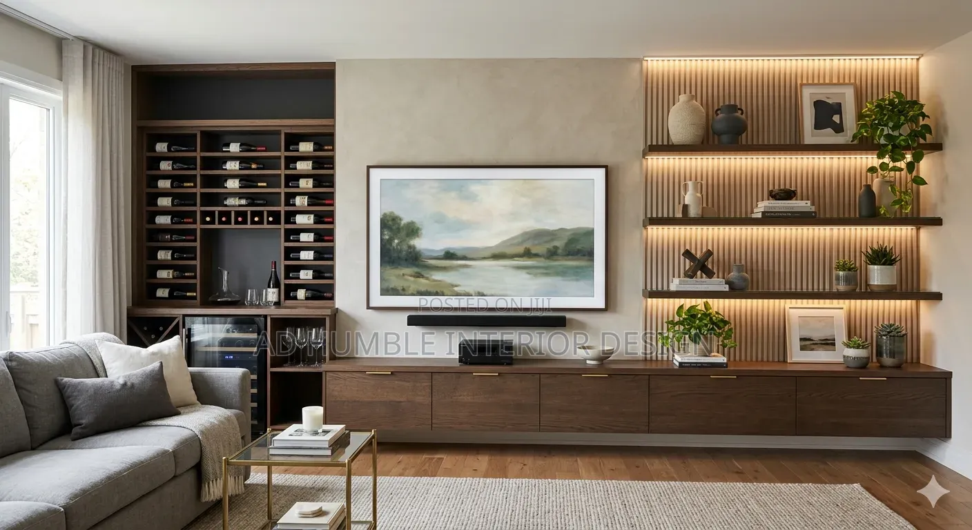 Wall to Wall Tv Console With Wine Shelve