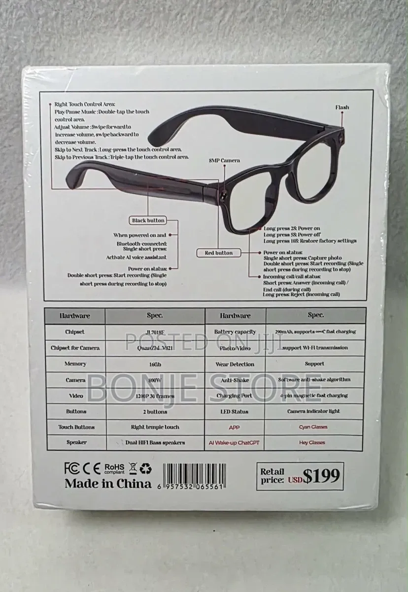 Aimb-G1 Bluetooth Voice Control Smart Glasses W/8mp, 1080p Camera