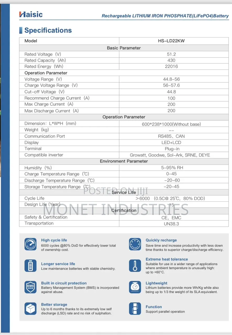 22kwh 51.2v Haisic Lithium Battery