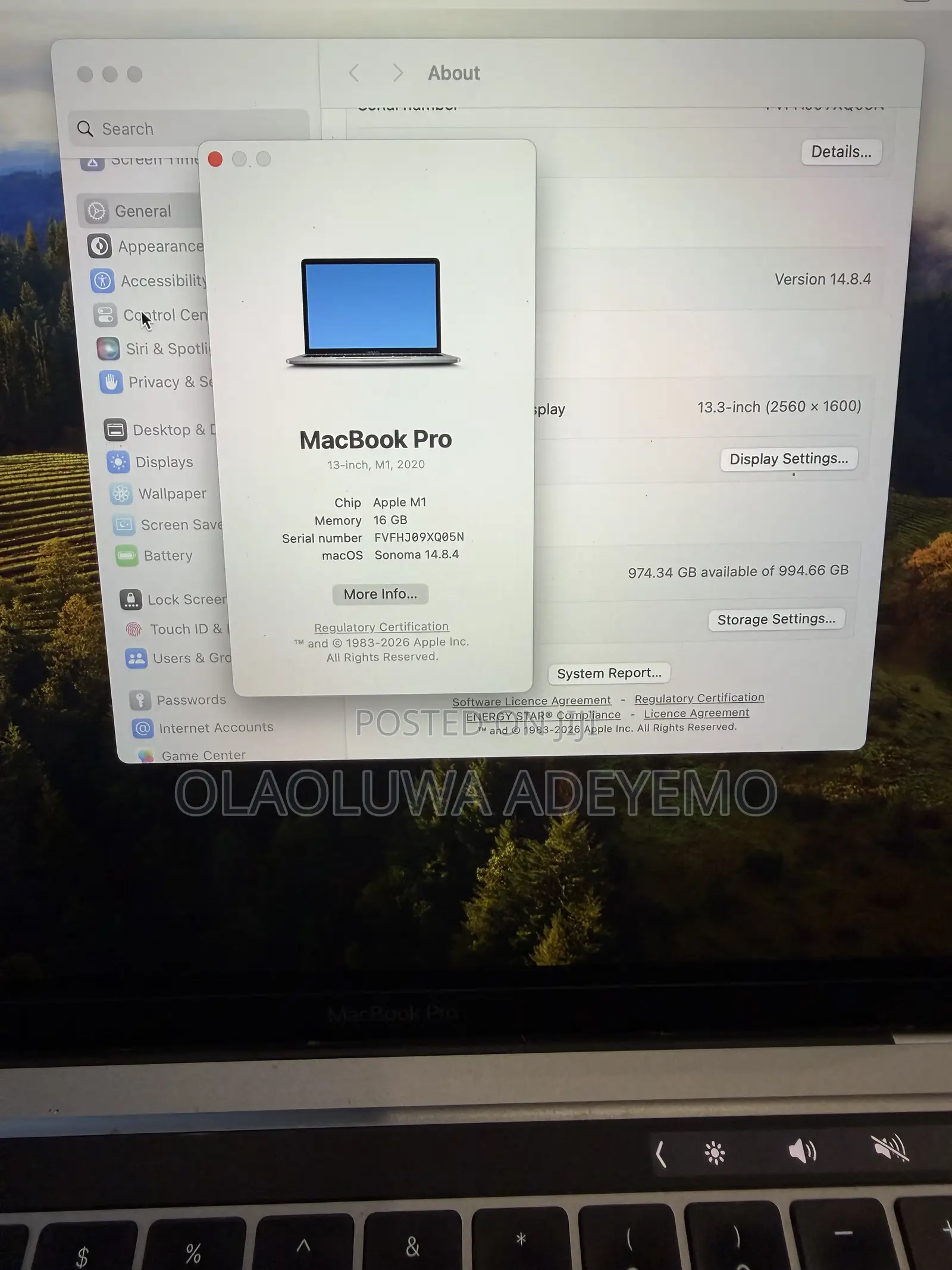 Laptop Apple MacBook Pro 2020 M1 16GB Apple M1 SSD 1T